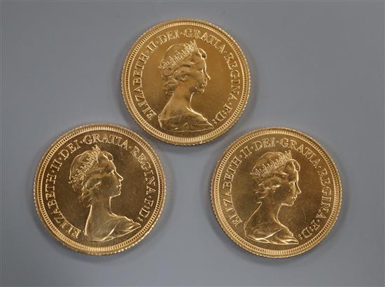 Three 1980 gold sovereigns, UNC